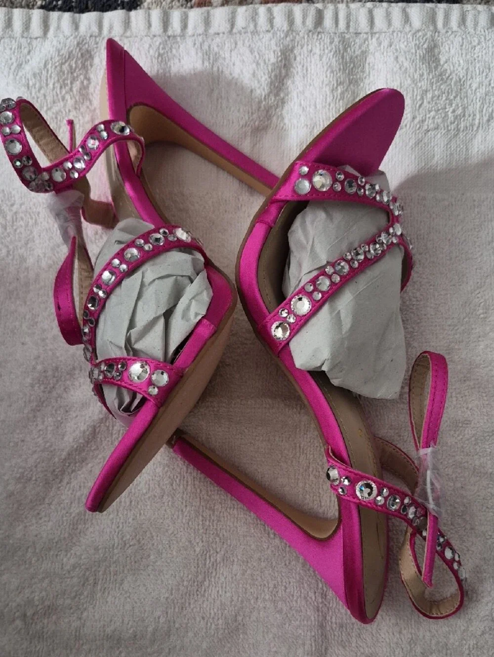 Fuchsia Crystal-Strap Evening Sandals - Picture 4 of 7